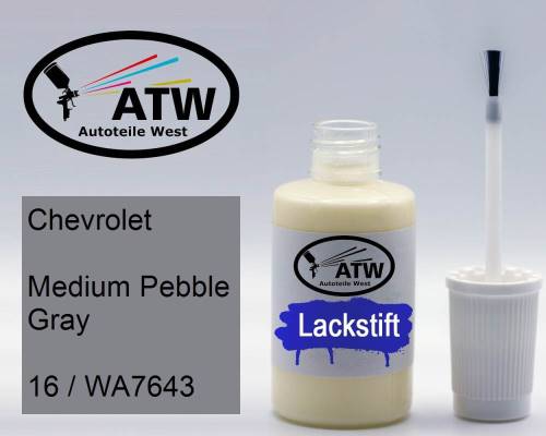 Chevrolet, Medium Pebble Gray, 16 / WA7643: 20ml Lackstift, von ATW Autoteile West.